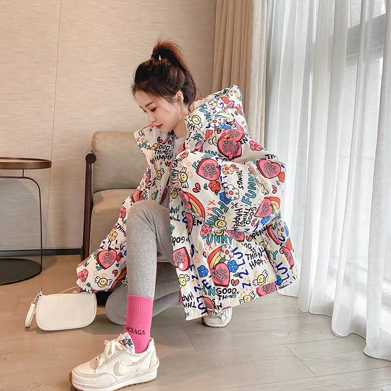 Trendy Short Hooded down Jacket for Petite Women, 2025 Winter New Korean Style Loose Puffer Jacket for Students