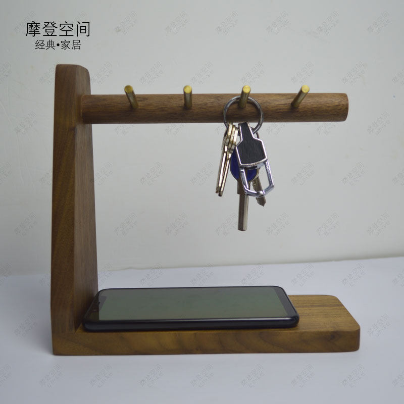 Desk storage shelf pendant rack solid wood brass key hook porch creative ornaments desktop storage shelf home