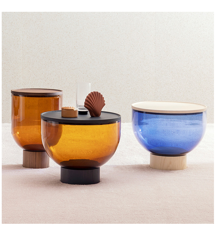 Net red coffee table INS combined flashlight tea table round creative side several glass bowls type glass transparent tea table