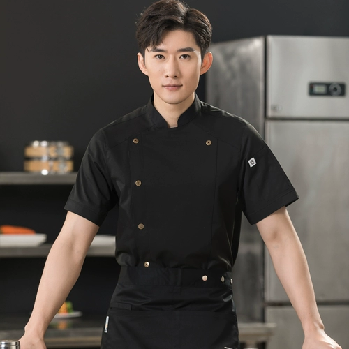 Черный эластичный лонгслив для работы, короткий рукав