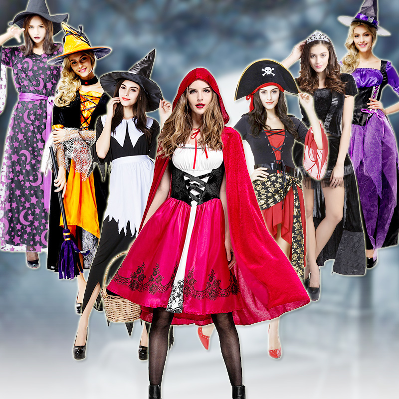 Halloween Adult Clothing Cosplay Woman Little Red Hat Princess Witch Pirate Queen Vampire Witch Gown