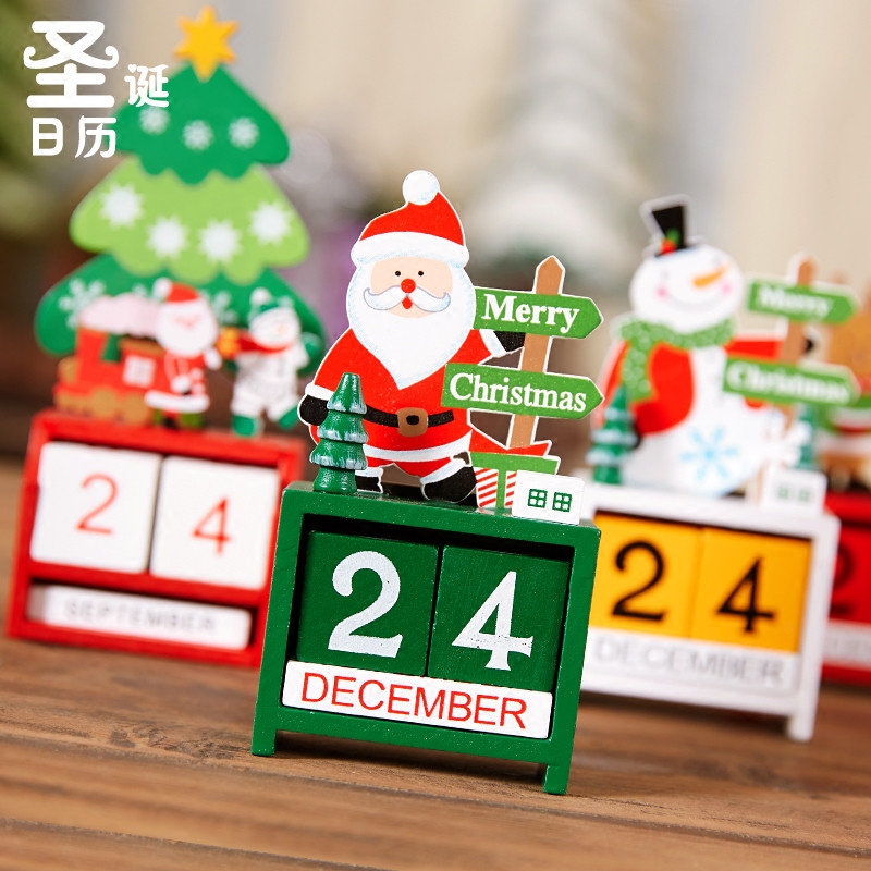 Wooden Christmas calendar wooden Christmas desktop office desktop ornaments Christmas countdown calendar building blocks toy decorations