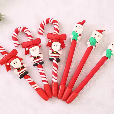 Christmas cane pen soft pottery pen bow ball point pen gift children's products Christmas decorations