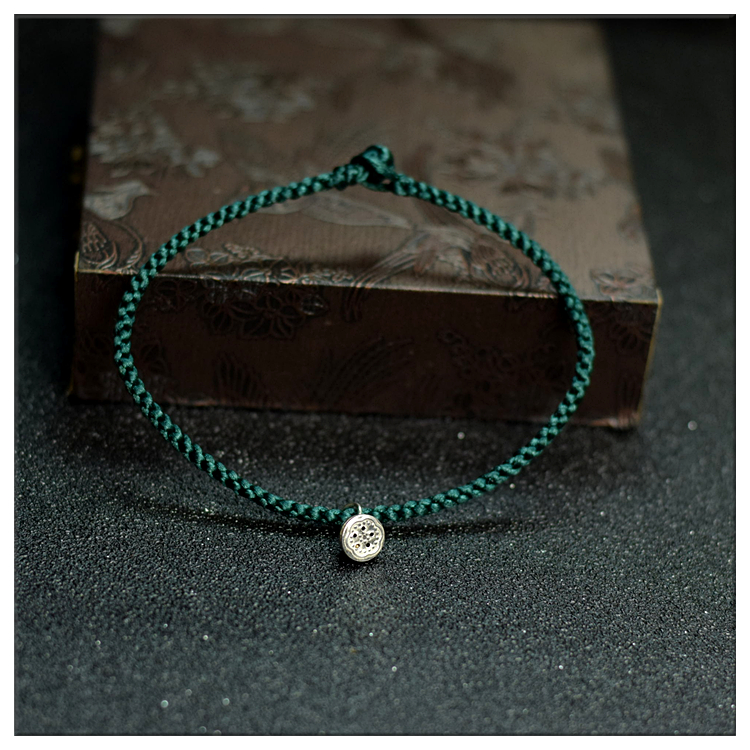 Dệt tay bốn mặt Phật nguyên bản S925 sterling bạc mực xanh vòng tay dây đeo vòng chân năm nay may mắn vòng chân nữ đẹp