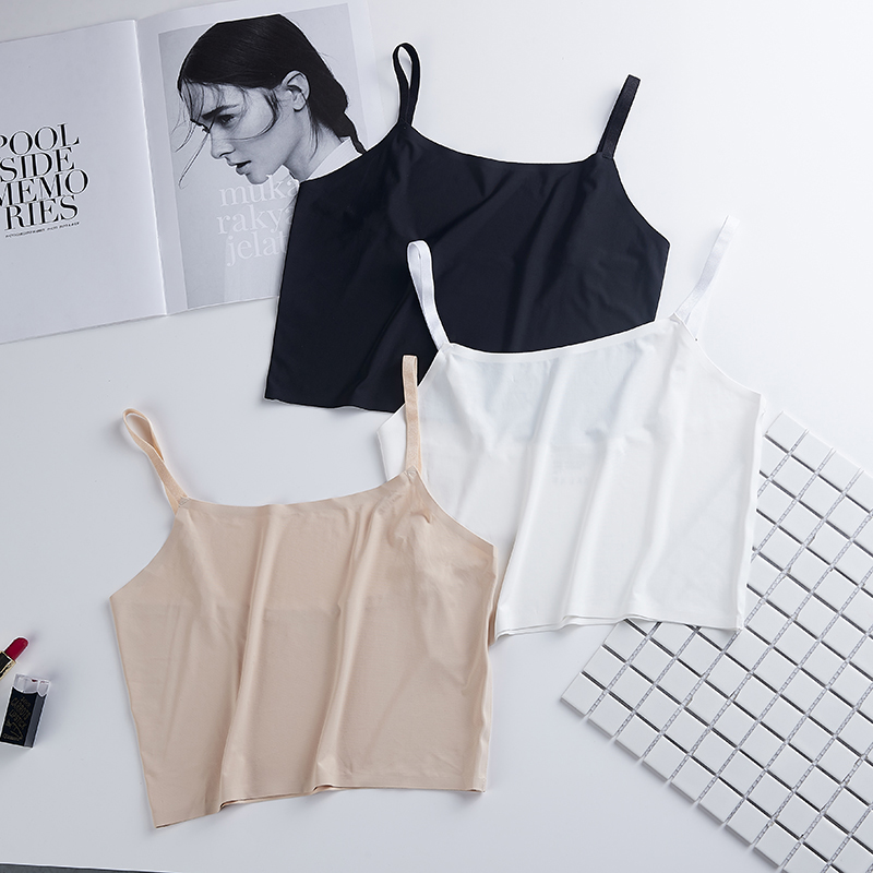 2 pieces of ice silk sexy base suspender bandeau small vest underwear women's anti-light inner top large size short summer