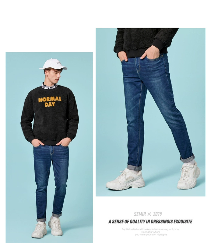 Quần Senma denim nam mới chân thon dài quần nam phiên bản tiếng Hàn của quần thêu chữ sinh viên quần nam - Quần jean quần giữ nhiệt nam