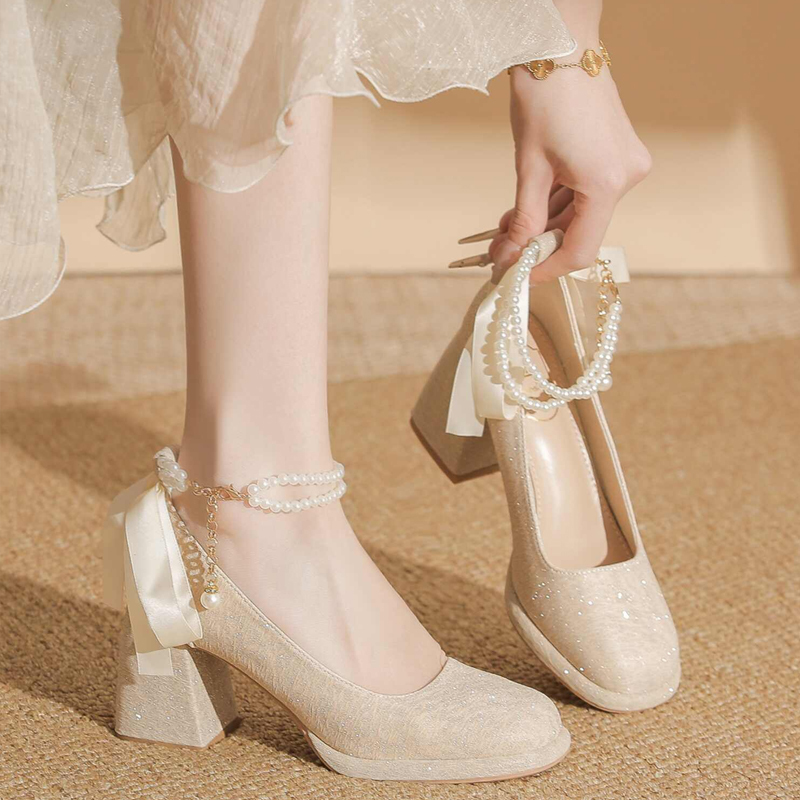 Thick-Heeled, Beautiful and Comfortable Bridal Shoes for Women, Suitable for Wedding Dresses, Cheongsam, Engagement, Coming-Of-Age Ceremony, 18-Year-Old Crystal High Heels Thick-Heeled, Beautiful and Comfortable Bridal Shoes for Women, Suitable for Wedding Dresses, Cheongsam, Engagement, Coming-Of-Age Ceremony, 18-Year-Old Crystal High Heels