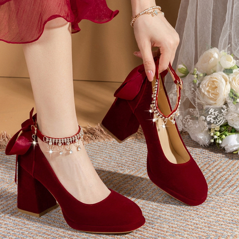Red Wedding Shoes for Women 2026 New Style Xiuhe Wedding Dress Pregnant Bride Engagement Chunky Heel Wedding Toast Chinese High Heels Red Wedding Shoes for Women 2026 New Style Xiuhe Wedding Dress Pregnant Bride Engagement Chunky Heel Wedding Toast Chinese High Heels