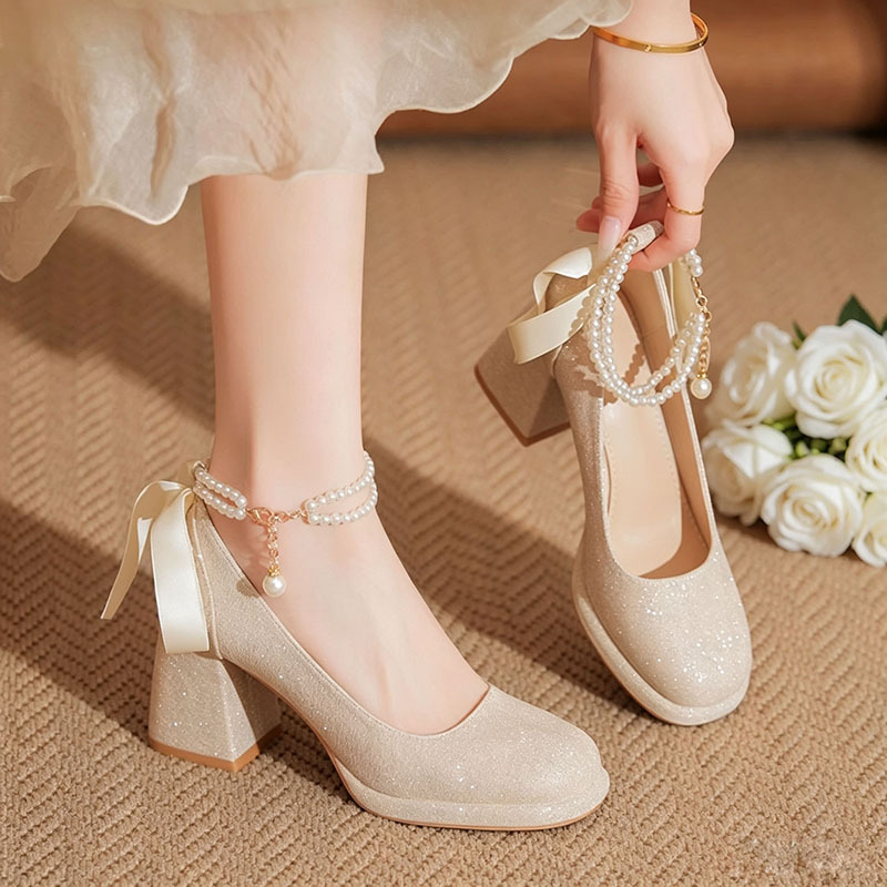Thick-Heeled, Beautiful and Comfortable Bridal Shoes for Women, Suitable for Wedding Dresses, Cheongsam, Engagement, Coming-Of-Age Ceremony, 18-Year-Old Crystal High Heels Thick-Heeled, Beautiful and Comfortable Bridal Shoes for Women, Suitable for Wedding Dresses, Cheongsam, Engagement, Coming-Of-Age Ceremony, 18-Year-Old Crystal High Heels
