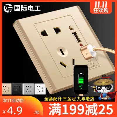 International electrician usb socket double-Port fast charging with switch Wall 5-hole five-hole conversion multi-port multi-purpose charging 86 type