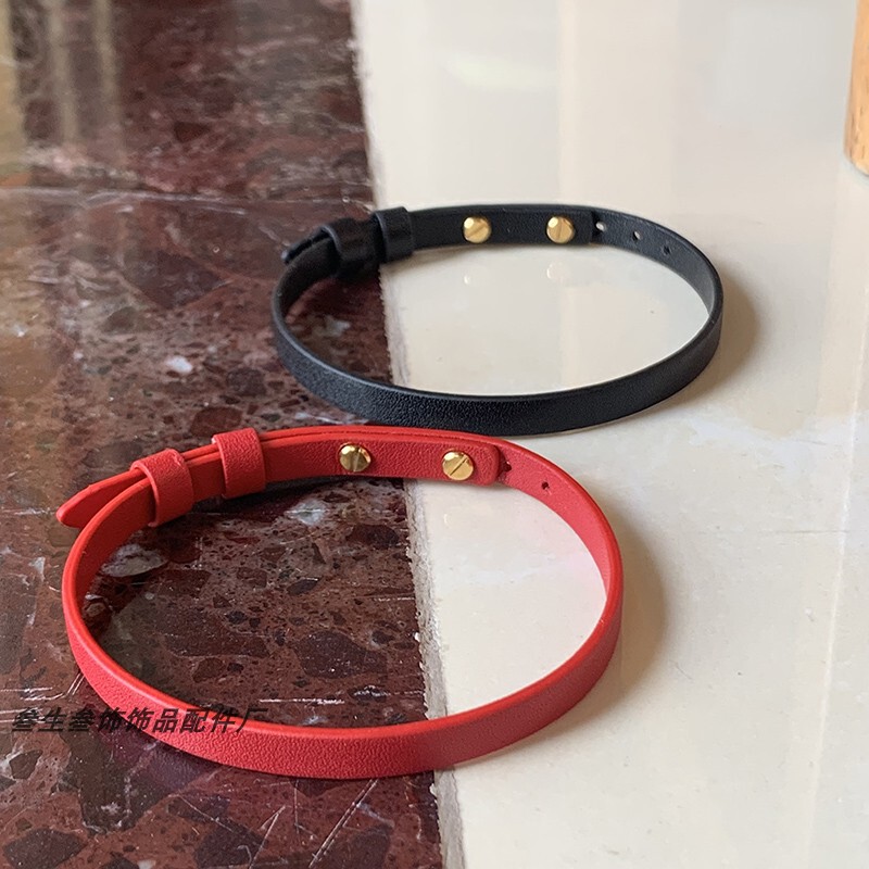 Short Leather Choker Necklace, Collarbone Necklace, Bracelet, Thin Leather Strap Bracelet, Rope Bracelet, Gold Bracelet