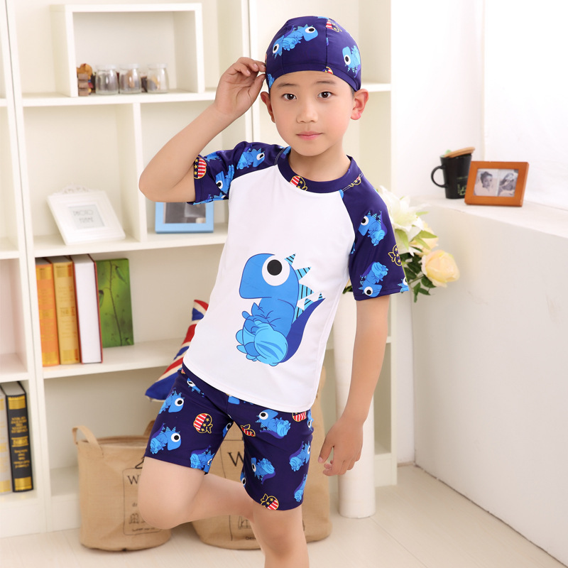 Quần áo trẻ em mới cho bé trai quần bơi phù hợp với kem chống nắng nhanh khô mùa xuân bé trai đồ bơi chia bé bơi thân mũ bơi quần áo bơi trẻ em