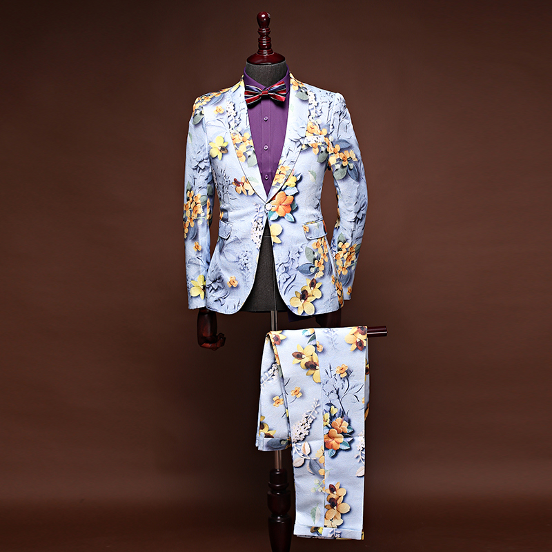 Host Gown for Men's Gown Dress Male Singer Gown Suit Suit Jacquard Flowers West Suit Groom Wedding Gown