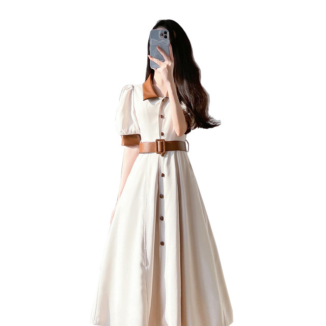 White fake two-piece light familiar Hepburn style high-end French dress women's summer waist slimming temperament retro dress