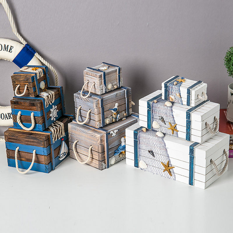 Storage box Mediterranean three-in-one wooden storage box storage box collection box three jewelry box wooden box decoration
