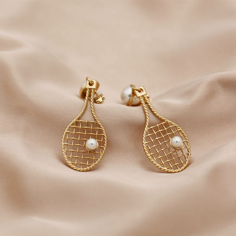 Chen Jon Livivi with the same retro tennis badminton racket pearl 925 silver earrings earrings clip E0033