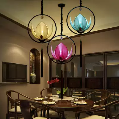 Modern classical new Chinese fabric chandelier hotel club teahouse tea room dining room lantern Zen Lotus lotus lamp