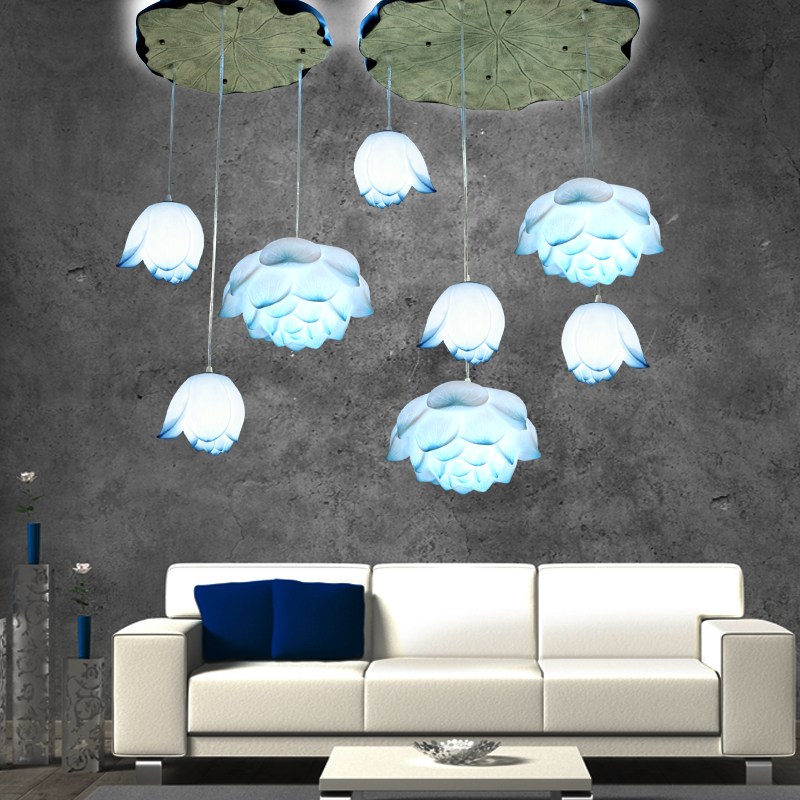 Modern new Chinese lotus chandelier Creative personality Living room tea room aisle Dining room chandelier Chinese style art lamps