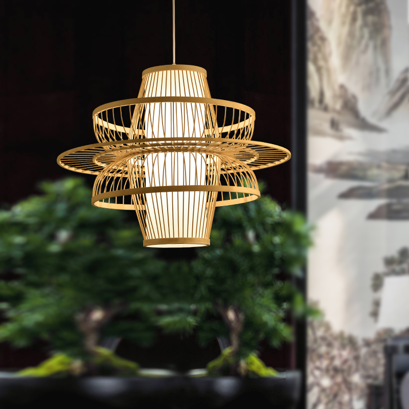 Creative Bamboo Weave Pendant Light Folk Hotel Restaurant Zen tea room Lights Japanese style Bamboo Weave Solid Wood New Chinese Lamps