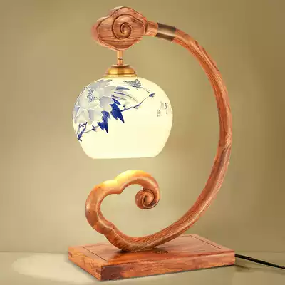 Mahogany new Chinese desk lamp Living room study Bedroom bed head cabinet lamp Ceramic antique retro plug-in household lamps