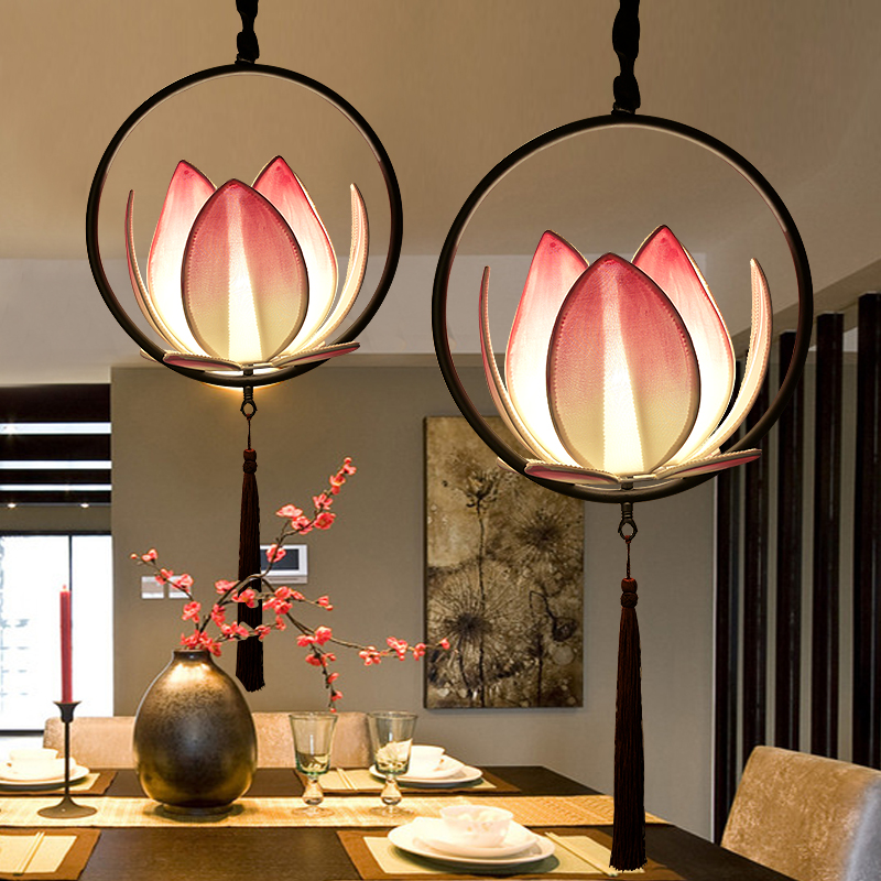 New Chinese cloth art hanging light imitation ancient classic tea room dining room Aisle Genguan Lights Retro China Wind Lotus Zen Imaginary Lamp