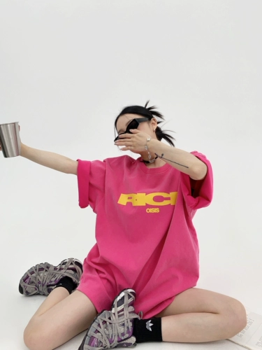 Летняя хлопковая футболка для влюбленных, в американском стиле, оверсайз