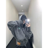 Весенняя короткая тонкая толстовка с капюшоном, куртка, корсет, свободный крой