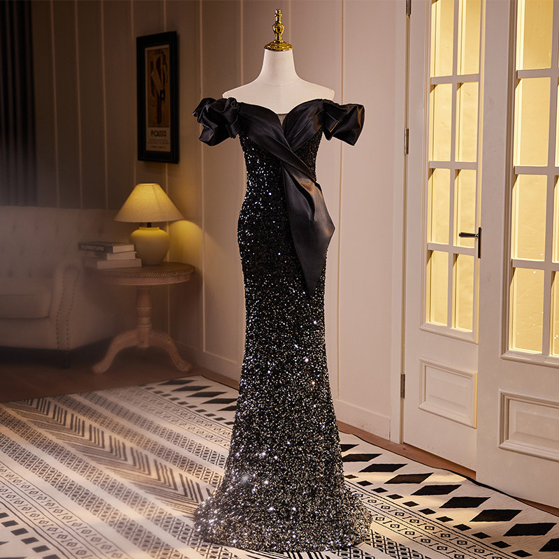 black and gold fishtail dress Long Metallic Formal Mermaid Prom Dress main image 0