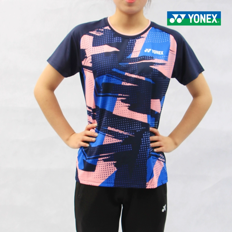 YONEX mới đích thực Yonex ngắn tay thoáng khí quần áo thi đấu ngắn tay 215080BCR hải quân - Áo phông thể thao