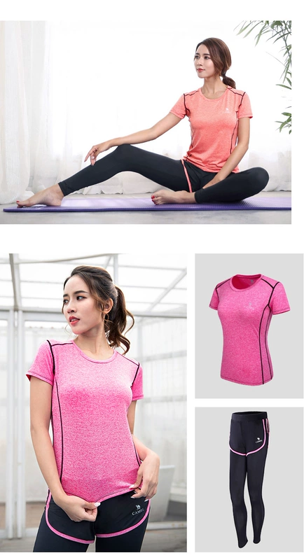 CAMEL lạc đà yoga ngắn tay hai mảnh nữ mùa hè nhanh khô thoải mái tập thể dục chuyên nghiệp buổi sáng chạy bộ đồ dài tay