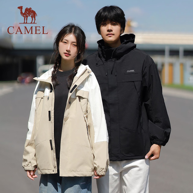 ເສື້ອກັນໜາວ Camel sports three-proof for men and women 2024 spring and autumn thin velvet outdoor casual windproof and waterproof jacket mountaineering clothes