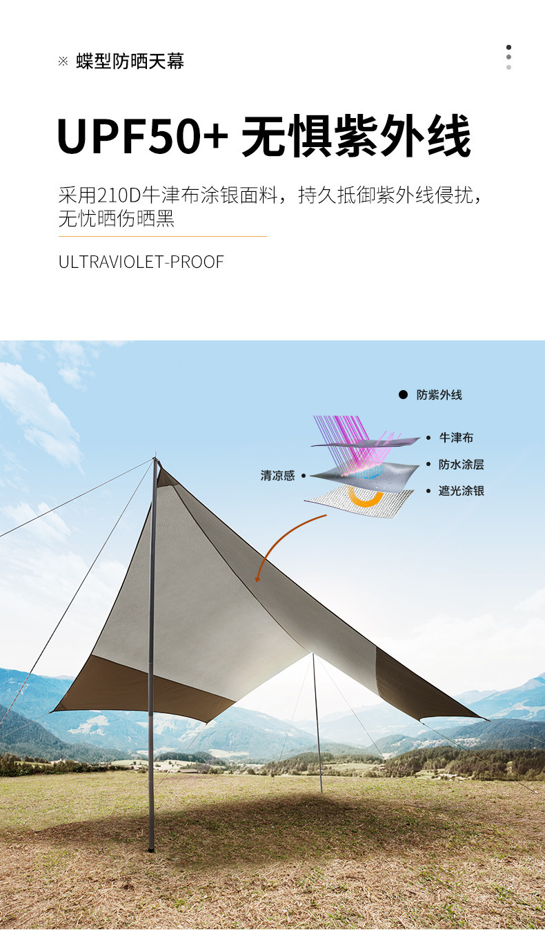 骆驼 户外涂银防晒天幕帐篷 300*292cm 图7