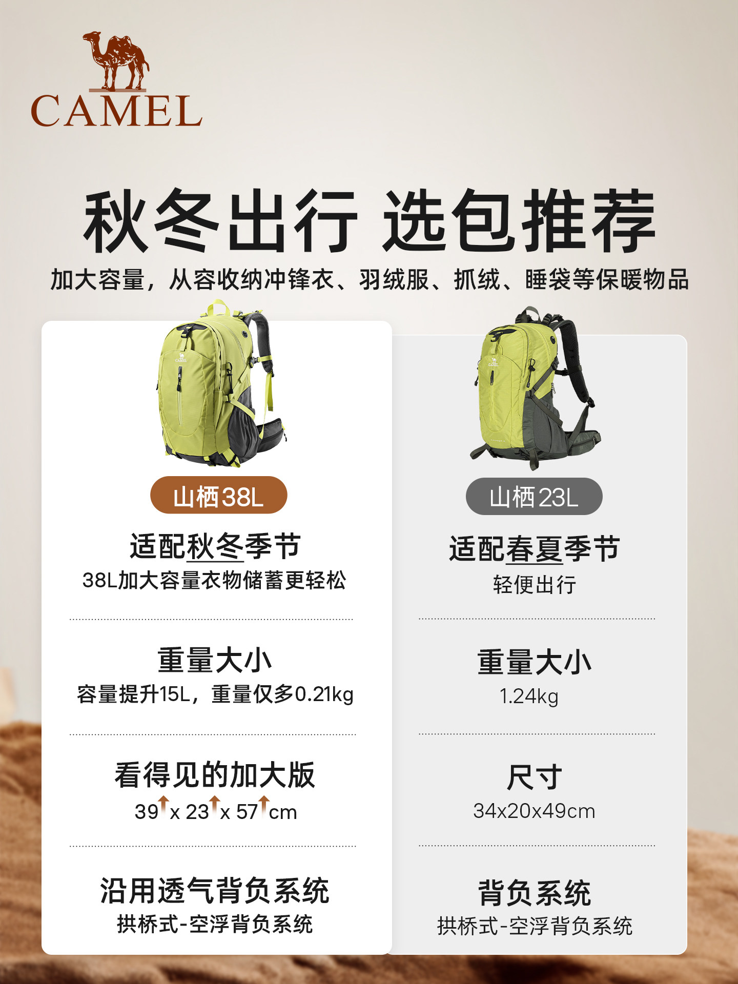 Camel Outdoor Lightweight Mountaineering Bag for Women, Travel Hiking and Climbing Equipment Backpack, Men's Large-Capacity Travel Backpack