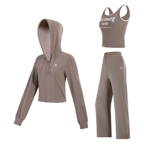(Exclusive to Good Things Experience) Camel Yoga Suit Womens Autumn New Sports Hooded Three-piece Suit Slimming