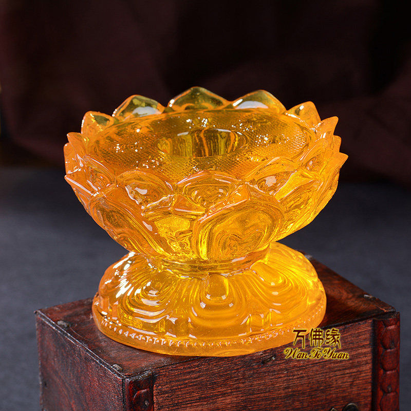 Hand-shake base socket Eight auspicious turn via wheel Buddha Lotus Flower lotus seat imitation glazed crystal resin yellow