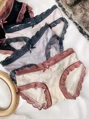 Girls underwear low waist triangle shorts sexy cherry blossom lace transparent mesh cotton crotch hollow comfortable cotton crotch