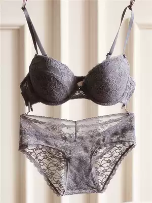 European and American women's bra thin sexy lace embroidery upper frame simple comfortable underwear set small breasts breathable spring and summer