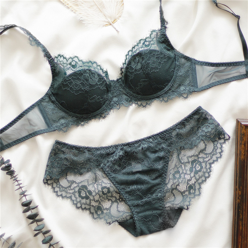 Bra sexy thin cotton soft steel ring on the lace girl large size gathered underwear set big breasts thin spring and summer