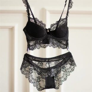 Бюстгальтер пуш-ап, сексуальное черное кружевное нижнее белье, милый комплект, бюстгалтер