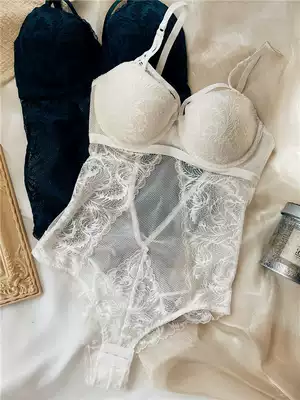 European and American women's bra temptation jumpsuit suspenders thickened Cups gathered sexy lace hollow lingerie women