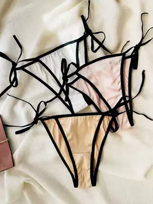 Women's underwear Low waist triangle shorts Sexy bow lace-up T-pants thong hot solid color seduction glossy