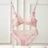 European and American bra ultra-thin lace sexy no rim comfortable deep V gathered underwear set transparent spring and summer girl