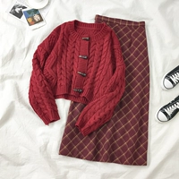 Милый комплект, ретро свитер, демисезонная юбка, в западном стиле, в корейском стиле