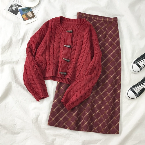 Милый комплект, ретро свитер, демисезонная юбка, в западном стиле, в корейском стиле