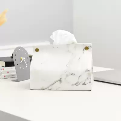 Xiaoxijia Nordic ins marbled leather tissue box home living room table sanitary carton storage tissue bag