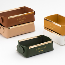 Xiaoxijia Nordic light luxury gold edge leather storage box makeup jewelry box desktop storage box porch key box