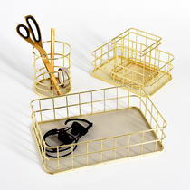 Xiaoxijia Nordic Golden iron storage basket desktop sundries storage basket creative home pen holder ornaments
