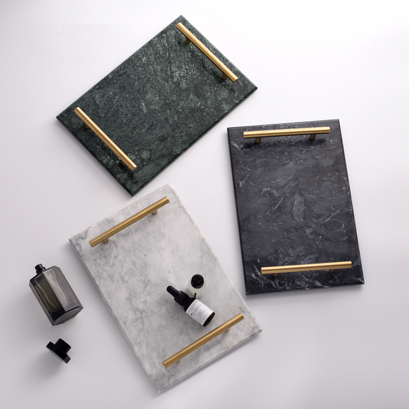 Small West Family Nordic Wind Natural Marble Gold Handle Nursery Tray Jewelry tray Home Tray Home Swing Accessories