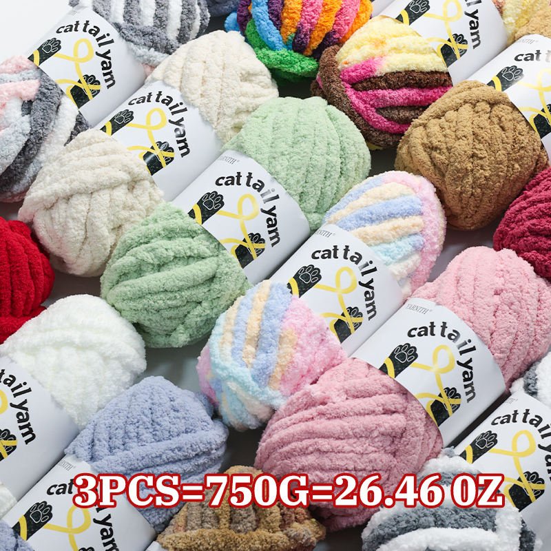 3Pc=750G=26.46Oz British Brand Yarnith Cat Tail Yarn Solid Color Cushion Pillow