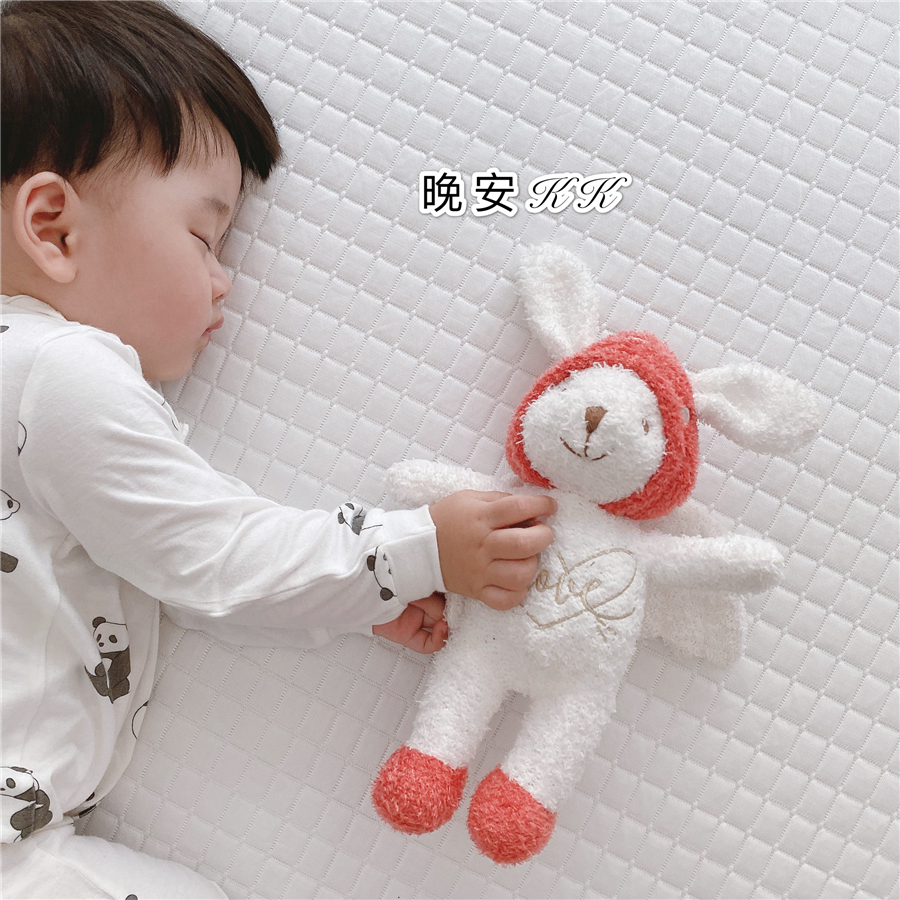 Cute hairy Strawberry Angel Rabbit sleeping holding plush baby soothing doll